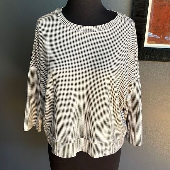Jules & Leopold black/white tiny gingham heavyweight check stretch knit top. Med - Picture 2 of 5